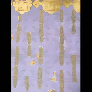 Wölkchen / 2023 / Acryl, graphite and imitation gold leaf on canvas / 120 x 160 cm