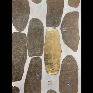 Stones / 2023 / Acryl and imitation gold leaf on canvas / 120 x 160 cm