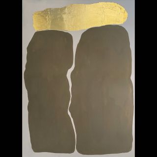 Stonehenge / 2023 / Acryl and imitation gold leaf on canvas / 100 x 140 cm